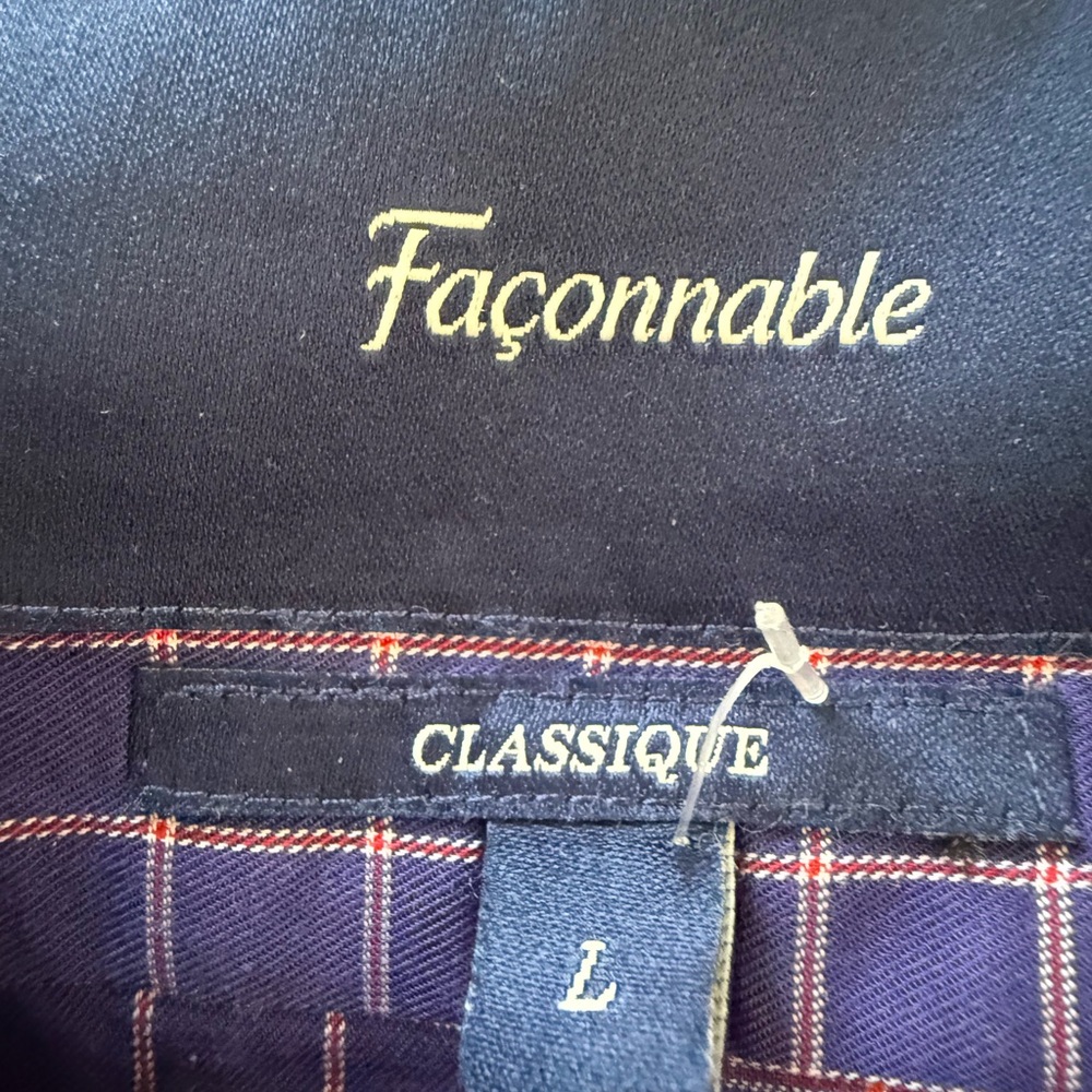 Faconnable Men’s Navy and White Windowpane Button-Down Shirt Size Large NWT - Picture 2 of 10